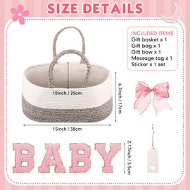 Beeveer Diaper Caddy Organizer with Bow Portable Cotton Rope Basket Storage Bag for Changing Table Nursery Baby Shower(Pink)