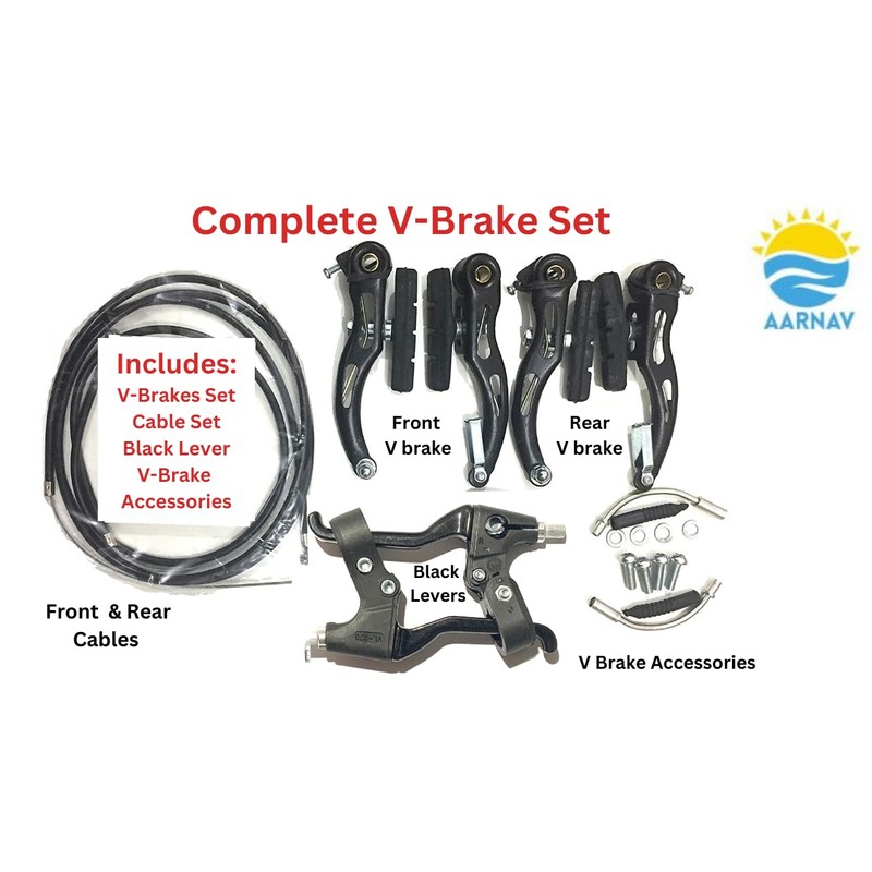 AARNAV Complete V Brake Set V Brakes, Cables Black Levers,