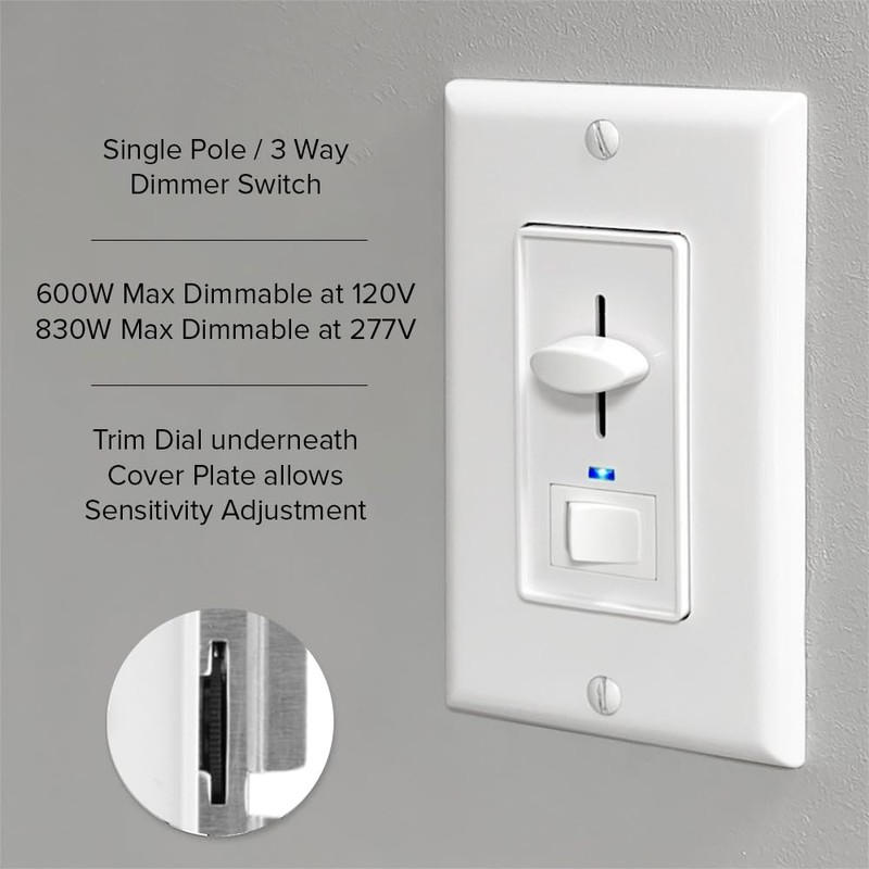 Maxxima Dimmer Electrical Light Switch - Featuring Blue Indicator Light,