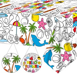 Qyeahkj Giant Summer Coloring Paper Tablecloth for Kids Huge Summer Beach World Posters Activity Large Color-in Poster Table Cover for Boys Girls Preschool Kindergarten Classroom Arts and Crafts