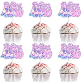 18pcs 10th Birthday Happy Hip Hop Cupcake Topper Set Roller Skate Skate Theme Ice Skating Rink Decoration, Roller Skate Party, Boy and Girl Birthday Party Decoration, Birthday Gift for Kid.