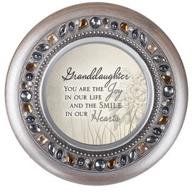 Granddaughter The Joy and Smile Brushed Silver Round Jeweled Music Box Plays Tune Wonderful World