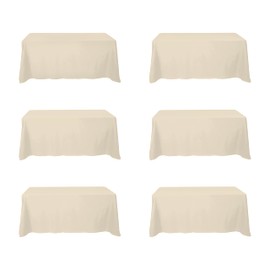 BRILLMAX 6 Pack Beige Tablecloths for 6 Foot Rectangle Tables 90 x 132 Inch - 6ft Rectangular Bulk Linen Polyester Fabric Washable Cloth Cover for Wedding Reception Banquet Birthday Party
