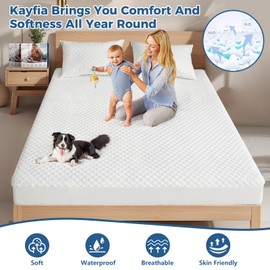 Kayfia Waterproof Mattress Protector, Queen Size Soft Breathable 3D Air Fabric Mattress Cover, Noiseless Mattress Pad with Deep Pocket 6"-21" Machine Washable
