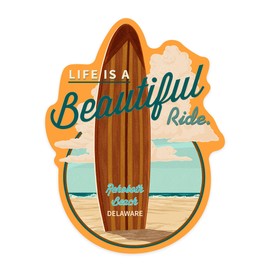 Die Cut Sticker Rehoboth Beach, Delaware, Life is a Beautiful Ride, Surfboard, Contour Vinyl Sticker 3 to 6 inches, (Waterproof Decal for Cars, Water Bottles, Laptops, Coolers), Large