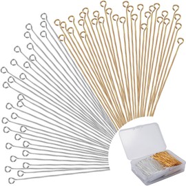600 Pieces 2 Inch Flat Eye Pins for Jewelry Making DIY, Straight Eye Pins Jewelry Making Pin Metal End Eye pins for Craft Earring Bracelet Necklace Pendant Supplies (Eye pins-Gold,Siver)