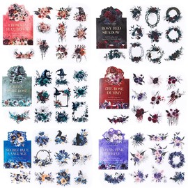 120Pcs Dark Aesthetic Gothic Floral Transparent PET Journaling Stickers, 6 Pack Black Rose Goth Style Themes Decorative Stickers for Scrapbooking, Junk Journals, Planner, Collage, Bujo