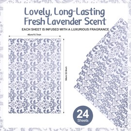24 Sheets Scented Drawer Liners for Dresser 15.7 x 22.8 Inch Lavender Drawer Paper Non Adhesive Liners Dresser Scented Floral Print Fragrant for Kitchen Cabinet Shelf Closet(Fresh Style)