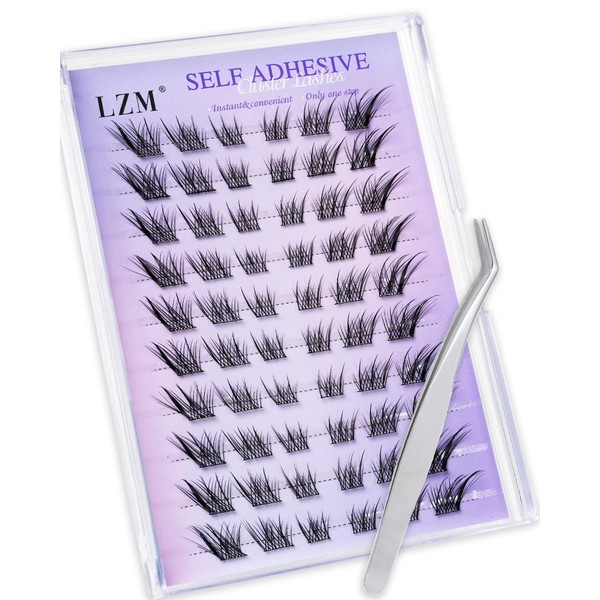 LZM Selbstklebende Fuchs-Eyelashes – Vorgeklebte Cluster Wimpern mit C-Krümmung &