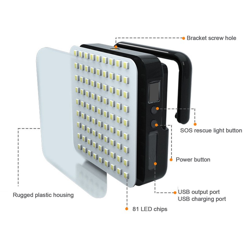 LED Camping Lantern Waterproof with 90 Degree Rotating Bracket Tent