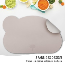 smøla Place Mat for Children - Bear I Washable Place Mat Made of BPA-Free PU Leather I Placemat Table Mat for Toddlers & Babies I 2 Colours (Mist Purple/Silver)