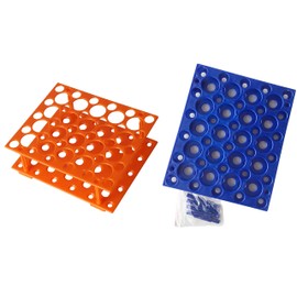 2 Pack 50 Well Centrifuge Tube Rack for 10ml/15ml/50ml Large Size Scientific Laboratory Plastic Tube Rack Holder Detachable Lab Test Tube Rack Orange/Blue (Large)