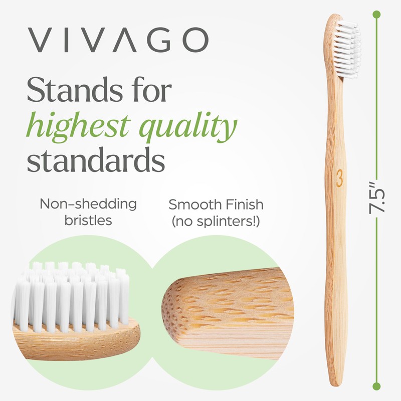 VIVAGO Bamboo Toothbrushes 10 Pack – Natural Toothbrushes, Plant-Based Soft