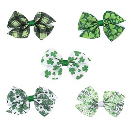 5 Pcs St.Patrick's Day Hair Bows Clips with Alligator Hairpins Shamrock Hair Bows Clips Green Shamrock Clover Hair Pins Handmade Grosgrain Ribbon Bows St Patrick Day Hair Accessories for Kids Babies