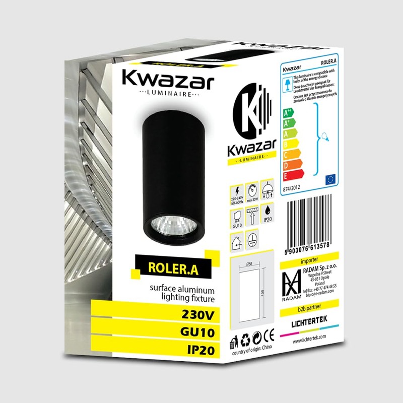 Kwazar Luminaire ROLLER.A Surface-Mounted Spotlight GU10 Ceiling Spotlight 230 V