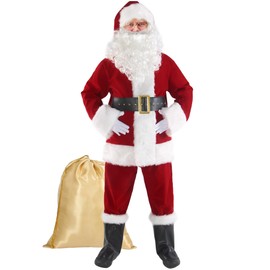 WHOBUY Men's Deluxe Santa Suit 11pc. Christmas Adult Santa Claus XXL
