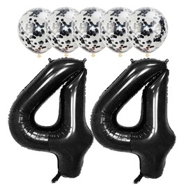 Black 44 Foil Balloons 40" Jumbo Foil Balloons Confetti Balloons for 44th Birthday Wedding Anniversary Party Decorations