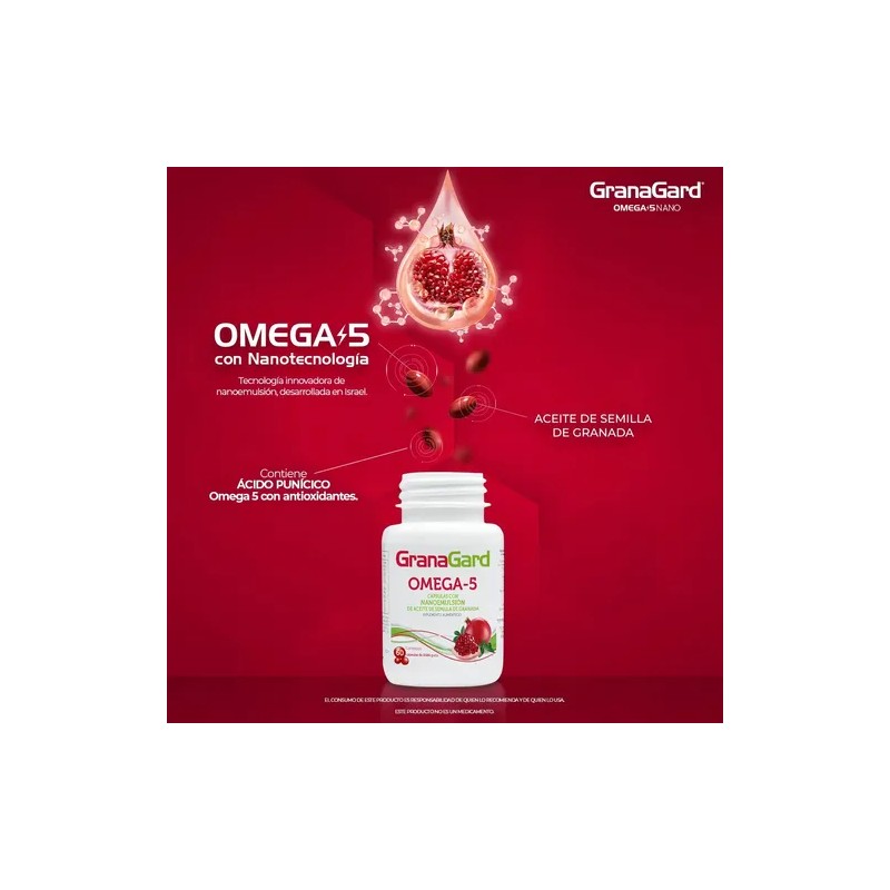 GranaGard Omega 5 Cápsulas Aceite Semilla Granada Nanotecnología 90 Unidades
