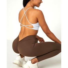 Danysu Backless Sports Bra Women's Buttery Soft Workout Tops with Removable Padded Yoga Training Bra Strappy Going Out Top, #2.twirl front princess white