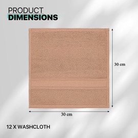 WovenWonder 12 X Cotton Face Cloth Towels 100% Egyptian Cotton -500GSM Super Soft Flannels Washcloths (30 x 30 cm) Fingertip Gym Towels Facial Cloths (Latte)