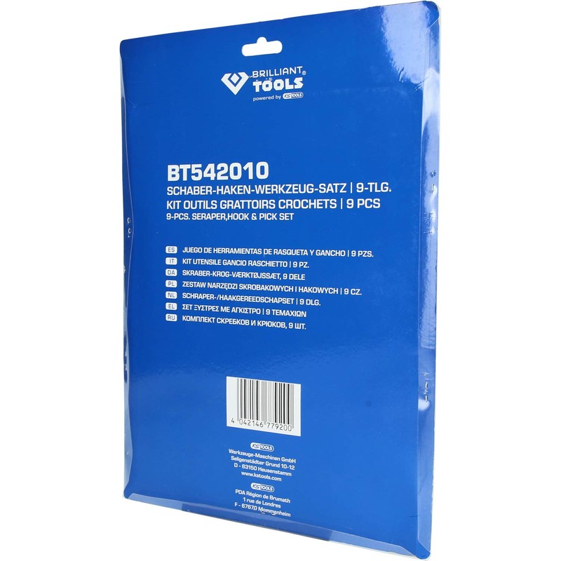 BRILLIANT TOOLS BT542010 Scraper Hook Tool Set, 9-Piece [Powered by