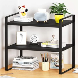SIDIANBAN Desktop Organizer Shelf Office Storage Rack Computer Desk Bookshelf Adjustable Display Shelf for Office Supplies (Black)