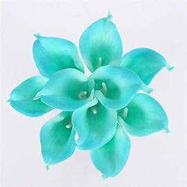 Meide Group USA 14" Real Touch Latex Calla Lily Bunch Artificial Spring Flowers for Home Decor, Wedding Bouquets, and centerpieces (18 PCS Tiffany Blue)