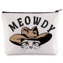BWWKTOP Meowdy - Bolsa de maquillaje para gatos de Texas Cowboy Cat Regalo Meowdy Maquillaje con cierre Bolsa Meowdy Cat Merchandising, Meowdys, Bolsa