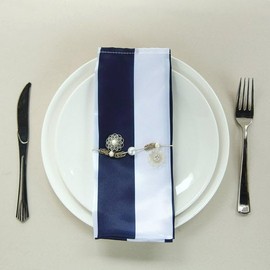 BalsaCircle 5 pcs 20x20-Inch Navy Blue White Stripes Satin Table Napkins - Wedding Party Home Catering Linens Decorations