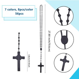 DICOSMETIC Pack of 56 Cross Chains in 7 Colours Rosary Beads Necklace Made of Plastic Luminous Cross Necklace Glow in the Dark Y Necklace Prayer Jewellery for Women Men and Women, Plastic, No Gemstone