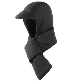 IBLUELOVER Women Winter Down Hooded Scarf Hat Warm Beanie Hat Neck Warmer Thicken Earflap Trapper Hat Windproof Peaked Cap for Cycling Hiking Skiing,56-58cm Black