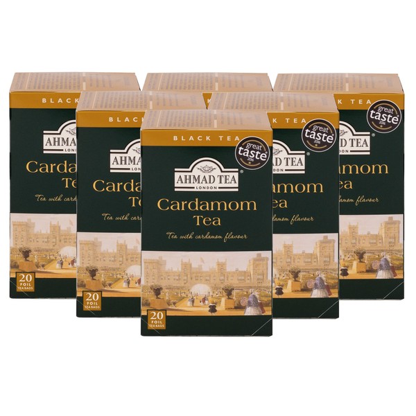Ahmad Tea Black Tea, Cardamom Teabags, 20 ct (Pack of 6) - Caffeinated and Sugar-Free