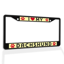 Fastasticdeals Metal Insert License Plate Frame I Love My Dachshund Weatherproof Car Accessories Black 2 Holes Solid Insert