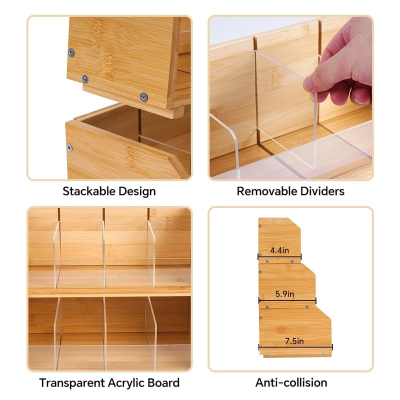 DOUKE Wooden Tea Bag Organizer – 2-Tier Stackable Tea Box