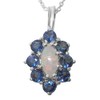 Ladies Solid 925 Sterling Silver Natural Opal & Blue Sapphire