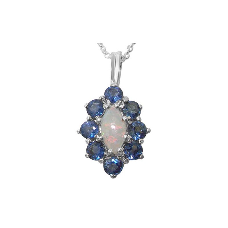 Ladies Solid 925 Sterling Silver Natural Opal & Blue Sapphire