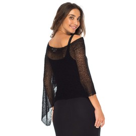 Back From Bali Womens Sheer Poncho Shrug Bolero, Lightweight Summer Shrug Pullover Sweater Black