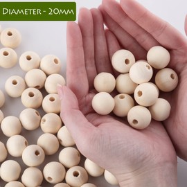 SOSMAR Pack of 100 x 20 mm Large Wooden Beads Natural Untreated Wooden Balls with Bead Threader for Macrame Bracelet Dream Catcher Craft Threading DIY Crafts