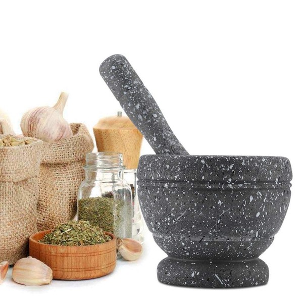 Multifunctional Mortar and Pestle Set – Plastic Manual Garlic Grinder Spices Herb Mortar Pestle Set Grinding Bowl Kitchen Tool (Granite)