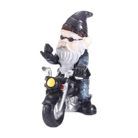 Garden Gnome Ornaments, 13 cm Funny Gnome Riding Motorcycle, Outdoor Goblin Art Decoration, Biker Gnomes Garden Ornaments, for Patio Lawn Yard Art Decoration (B)