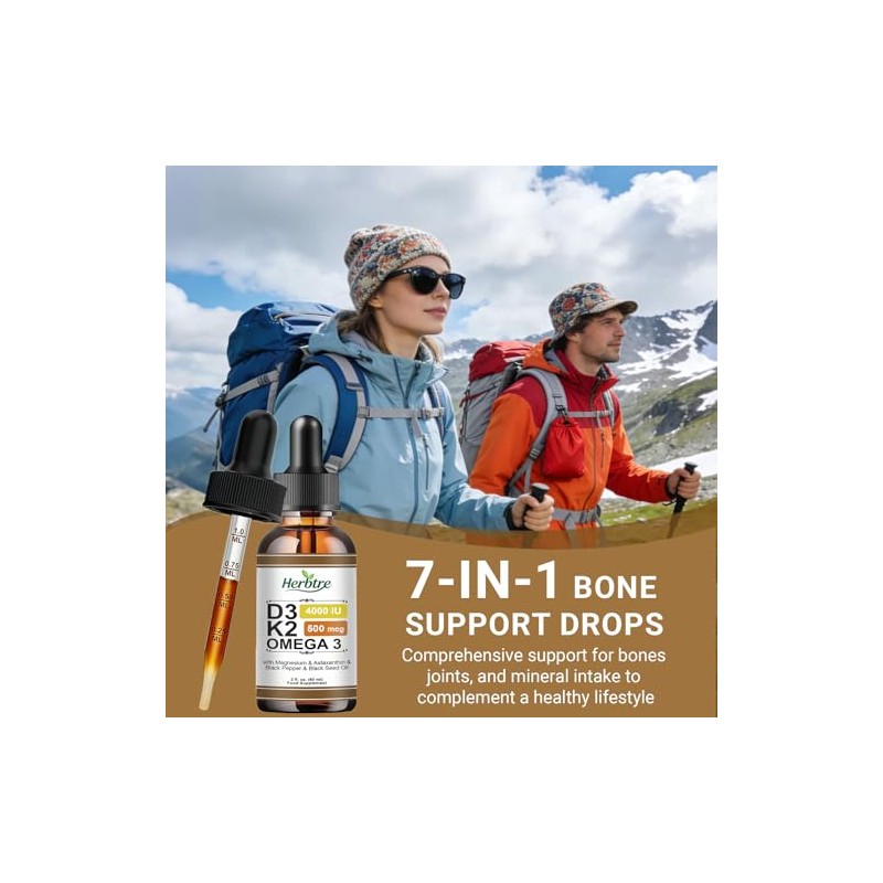 7-in-1 Vitamin D3 K2 (MK-7) Drops | Support Bone, Mood