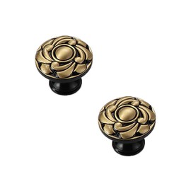 CcHhyyt Pack of 2 Vintage Brass Cabinet Knobs, Floral Pattern, Antique Furniture Knobs, Metal Black Gold Furniture Handle, Drawer Knobs, Door Handles Knobs for Kitchen Cabinet, Drawer, Cupboard (34