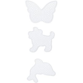 folia 73212 Iron-On Beads Pin Plates Mix, Animal Friends, 3 Assorted Designs, 3 Transparent Peg Plates for Iron-On Beads with a Diameter of 5 mm, Dolphin, Dog and Butterfly