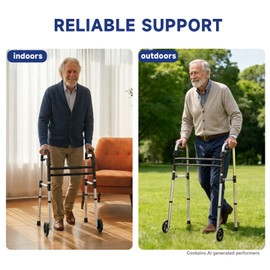 Onpickly Foldable Walker for Seniors with 5" Wheels, Lightweight, Silver
