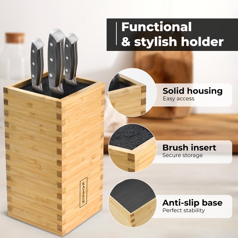 KAIZEN Bamboo Knife Block - Perfectly Sized Universal Knife Holder