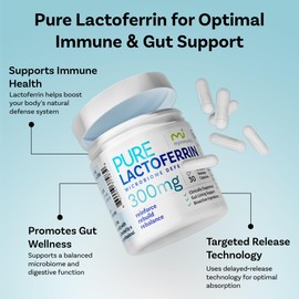 MyImmunity Pure Lactoferrin Microbiome Defense - 300mg Delayed Release Capsules, Non-GMO, Iron Absorption & Immune System Support, Lactoferrin Supplements for Adults, Gluten-Free (30 Capsules)