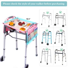 BAGSFY Walker Tray with Cup Holder & 2 Side Pockets, Folding Walker Table for Seniors | Sturdy, Easy-Clean Tray with PEVA Surface | Universal Fit for Standard Walkers, Walker Accessory for Elderly