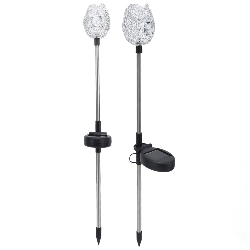 2Pcs Garden Solar Lights LED RGB Fast Charging Petal Design