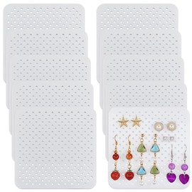 GOMAKERER 10 Pcs Acrylic Earing Display Cards, 140 Holes White Acrylic Earring Organizer Ear Stud Jewelry Holders Square Earring Organizer Tray Pads for Earrings Necklace Jewelry Supplies, 10x10cm