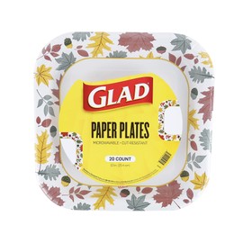 Glad Square Disposable Paper Plates, Falling Foliage Pattern - Strong, Sturdy, Soak Proof, and Microwavable Decorative Plates for Dinner and Everyday Use, 10 Inch, 20 Count